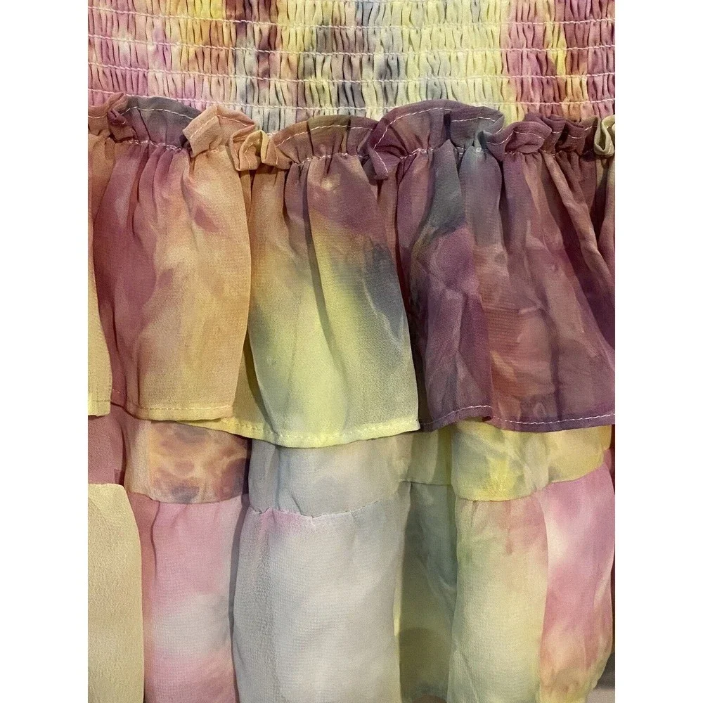 Skylar Madison Smocked Ruffled Tiered Mini Skirt Sz L Large Rainbow Colored NWT - Picture 5 of 11